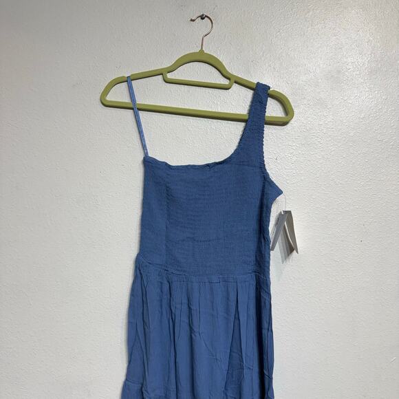 Becca Swim Mist Blue Ponza Smocked One Shoulder Dress Sz L NWT - Picture 3 of 13